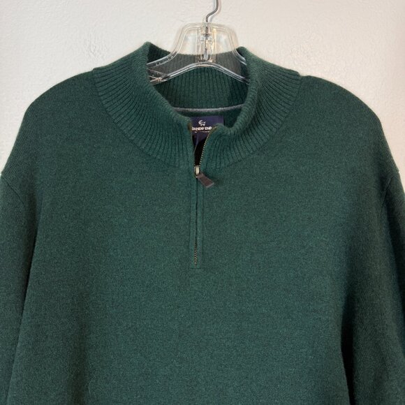 Lands End Cashmere Sweater Forest Green Quarter Zip XL Tall Long Holiday - Picture 4 of 11